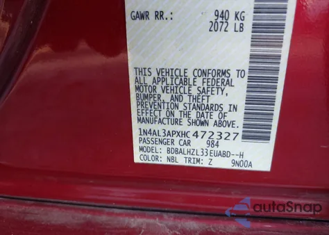 2017 Nissan Altima 2.5 Sr из США, поврежденный, VIN 1N4AL3APXHC472327